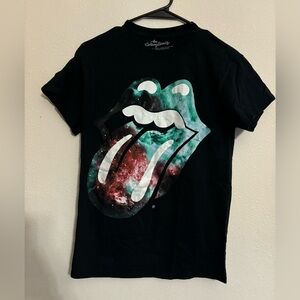 Classic Black Rolling Stones Rock Band Galaxy Multicolored Tongue Lips Logo Tee!